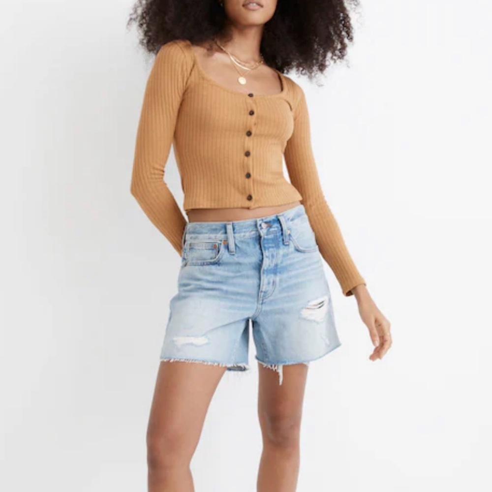 Madewell Relaxed Mid-Length Denim Shorts Sz 30 Steenwick Wash Ripped Edition